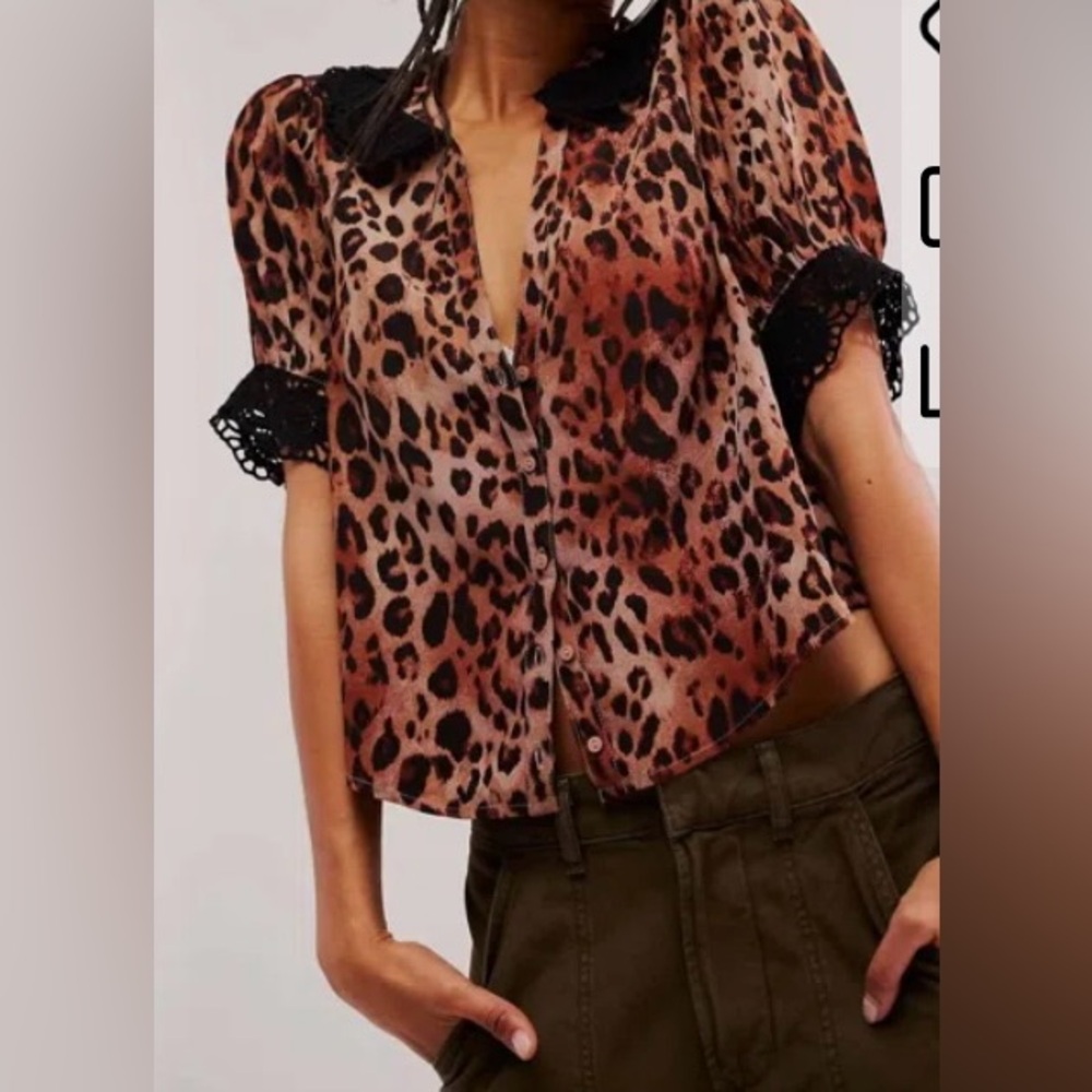 Free People Leopard Print Button-Front Blouse - Brown & Black - Picture 5 of 5